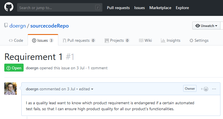 Requirement definition in GitHub