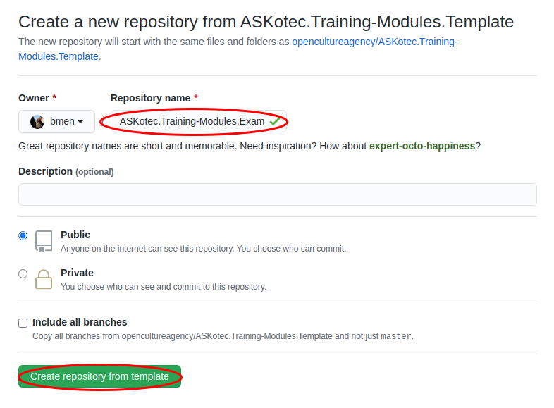 Github: create repo from template