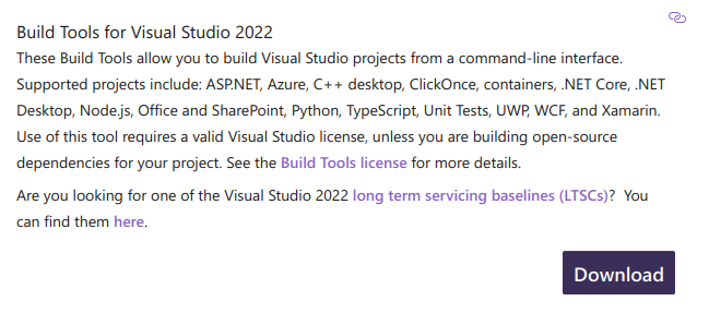 Build Tools For Visual Studio Download Page